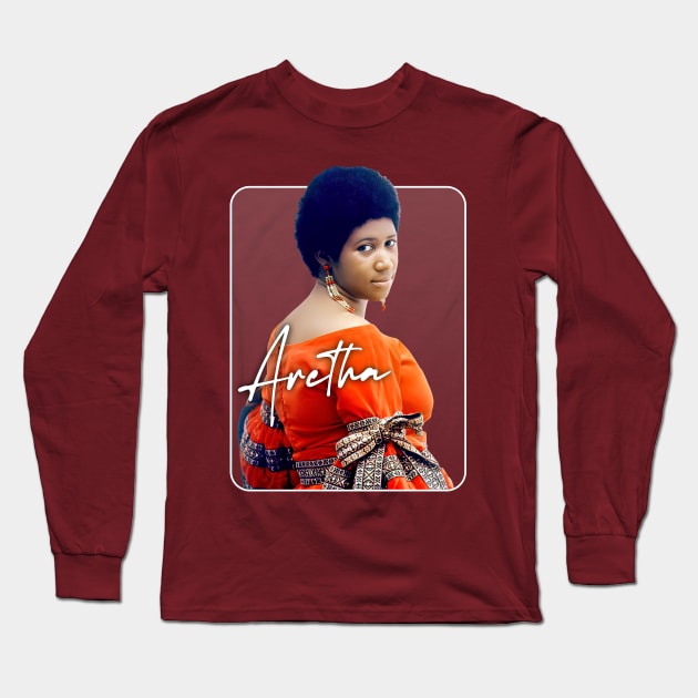 Aretha Franklin / Retro Soul Fan Design Long Sleeve T-Shirt by DankFutura